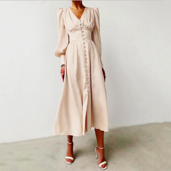 elegant spring satin bishop sleeve a-line dress women v-neck high waist button solid vintage autumn long dresses chic casual, Black;gray
elegant spring satin bishop sleeve a-line dress women v-neck high waist button solid vintage autumn long dresses chic casual, Black;gray