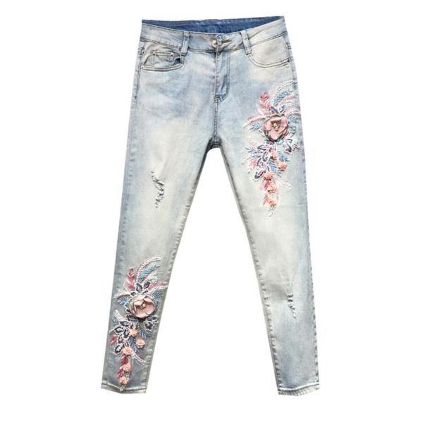 women's jeans woman 2021 spring slim cropped pants sequined embroidered flower pencil hole denim trousers r697, Blue
women's jeans woman 2021 spring slim cropped pants sequined embroidered flower pencil hole denim trousers r697, Blue