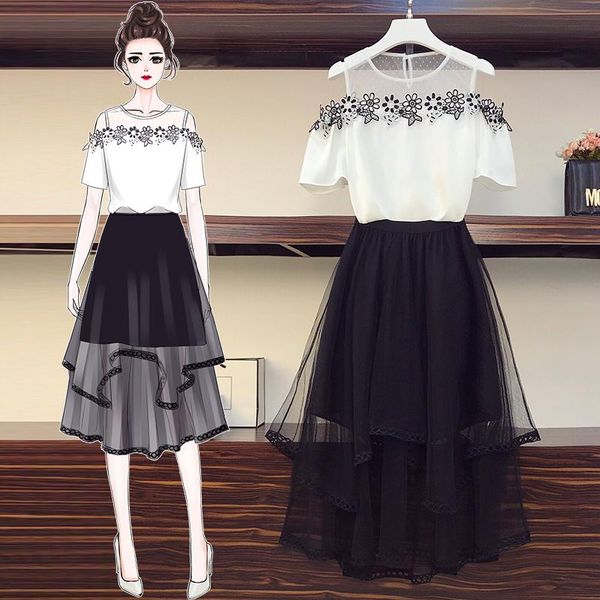 large plus size elegant lace mesh skirt set women shirt blouse skirt two piece smart casual office matching dress, White
large plus size elegant lace mesh skirt set women shirt blouse skirt two piece smart casual office matching dress, White