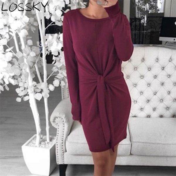 women autumn winter solid mini dress casual round neck long sleeve front bow bandage slim party short ladies es 210507, Black;gray
women autumn winter solid mini dress casual round neck long sleeve front bow bandage slim party short ladies es 210507, Black;gray