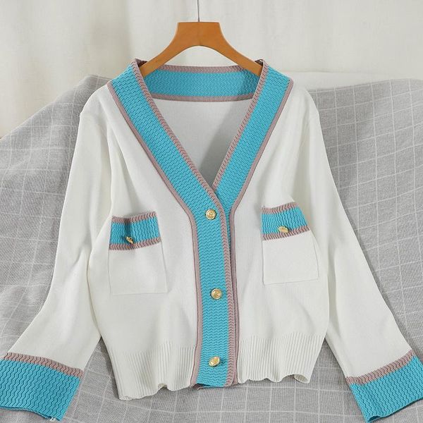 women's knits & tees 2021 autumn temperament women's v-neck long-sleeved loose color-blocking double-pocket knitted cardigan df454, White
women's knits & tees 2021 autumn temperament women's v-neck long-sleeved loose color-blocking double-pocket knitted cardigan df454, White