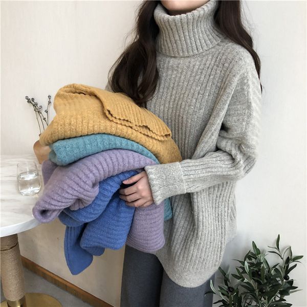 korean style sweater winter women new turtleneck long sleeve loose casual candy color female clothing knitted sweater lady 210416, White;black
korean style sweater winter women new turtleneck long sleeve loose casual candy color female clothing knitted sweater lady 210416, White;black