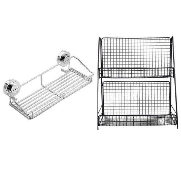 home double layers rack metal black & stainless steel kitchen bathroom shower shelf storage suction basket caddy organization
home double layers rack metal black & stainless steel kitchen bathroom shower shelf storage suction basket caddy organization