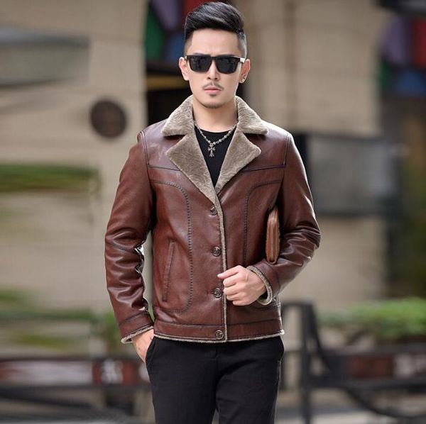 men's fur & faux leather clothes men shorts suit lapels slim winter fashion motorcycle jacket one plus velvet casual outerwear, Black
men's fur & faux leather clothes men shorts suit lapels slim winter fashion motorcycle jacket one plus velvet casual outerwear, Black