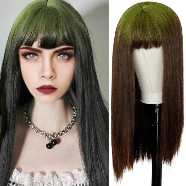 synthetic wigs brown long wig with matcha green bangs for women omber high temperature fiber daily/cosplay, Black
synthetic wigs brown long wig with matcha green bangs for women omber high temperature fiber daily/cosplay, Black