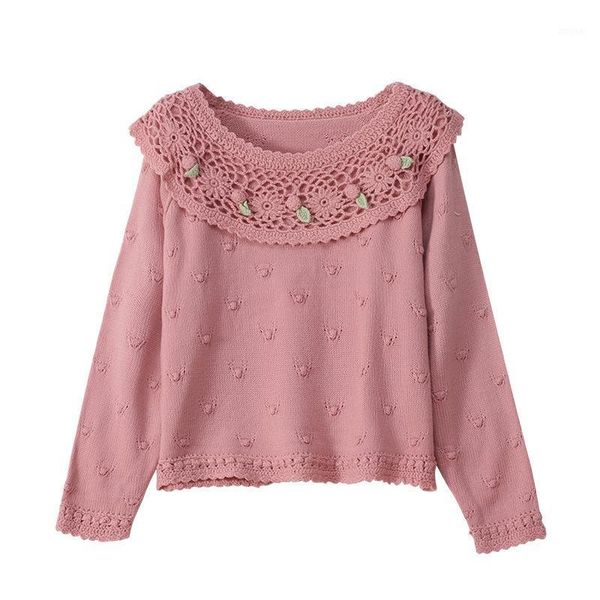 hollow design flower neck pullover sweater cute brand fall winter women pink clothing 2021 women's sweaters, White;black
hollow design flower neck pullover sweater cute brand fall winter women pink clothing 2021 women's sweaters, White;black