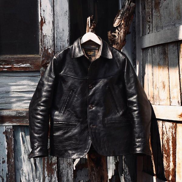 men's leather & faux cdj-82 asian size super heavy genuine japan horse slim classic horsehide stylish switchyard jacket, Black
men's leather & faux cdj-82 asian size super heavy genuine japan horse slim classic horsehide stylish switchyard jacket, Black