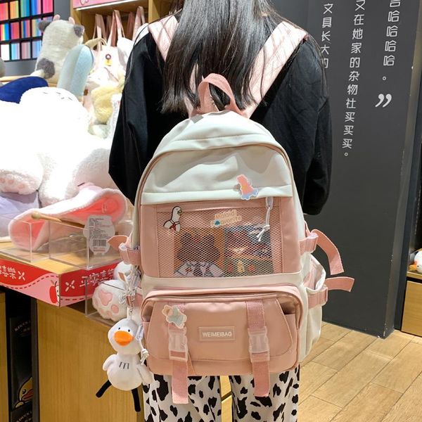 school bags est mesh cartoon kawaii key chain shoulders large capacity waterproof nylon girls college preppy bag women back pack
school bags est mesh cartoon kawaii key chain shoulders large capacity waterproof nylon girls college preppy bag women back pack
