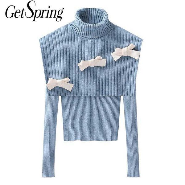 getspring women sweater bow turtleneck knit black white red blue vintage s pullovers fashion 210601, White;black
getspring women sweater bow turtleneck knit black white red blue vintage s pullovers fashion 210601, White;black