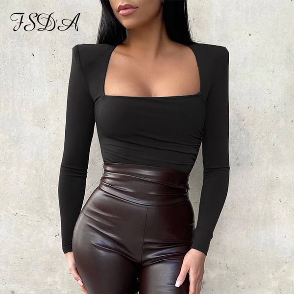 square neck long sleeve bodysuit women 2021 black autumn winter body with shoulder paid casual rompers fashion, Black;white
square neck long sleeve bodysuit women 2021 black autumn winter body with shoulder paid casual rompers fashion, Black;white