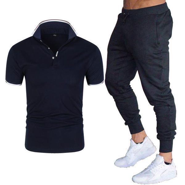 men's tracksuits 2021 short sleeve + pants sports suit summer business trend men's shirt casual, Gray