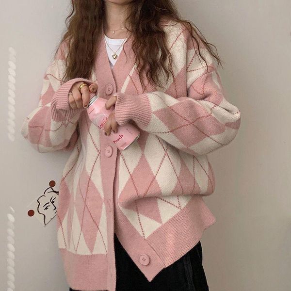 women's knits & tees autumn and winter languid lazy wind lozenge check v-neck cardigan sweater female student korean version loose coat, White
women's knits & tees autumn and winter languid lazy wind lozenge check v-neck cardigan sweater female student korean version loose coat, White