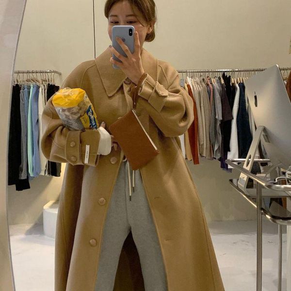 women's wool & blends korean 2021 winter high end handmade double-sided 100% sheep long black coat women lacing belt loose woolen overc
women's wool & blends korean 2021 winter high end handmade double-sided 100% sheep long black coat women lacing belt loose woolen overc