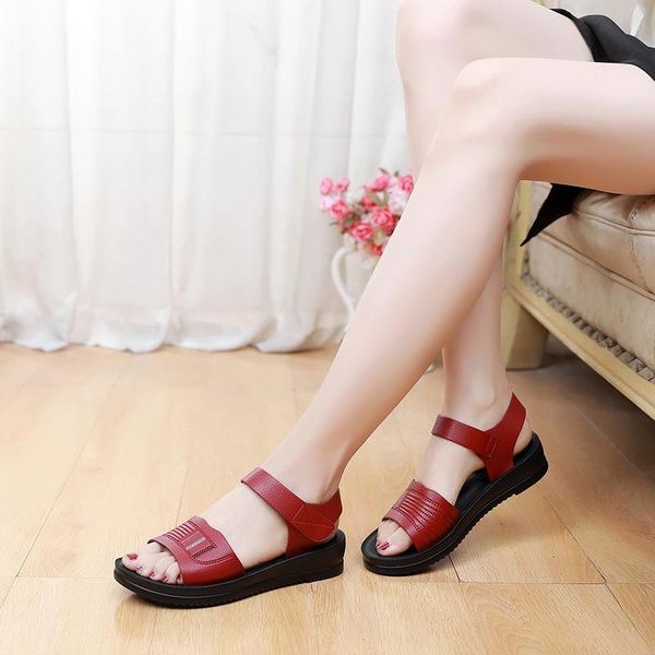 sandals summer leather women's flat bottom wedges slippers layer soft cowhide middle-aged, Black
sandals summer leather women's flat bottom wedges slippers layer soft cowhide middle-aged, Black