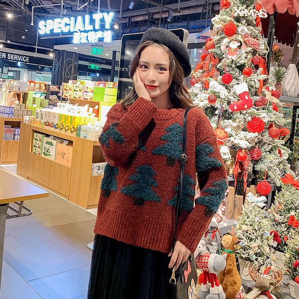 sweater christmas tree pullover sweater women 2021 winter long sleeve loose knitted sweaters, White;black
sweater christmas tree pullover sweater women 2021 winter long sleeve loose knitted sweaters, White;black