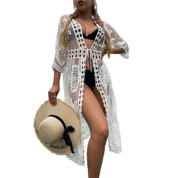 women's swimwear women bikini cover ups summer long sleeve floral crochet loose sheer kimono dress ladies maxi dresses swimwears cover-, White;black
women's swimwear women bikini cover ups summer long sleeve floral crochet loose sheer kimono dress ladies maxi dresses swimwears cover-, White;black