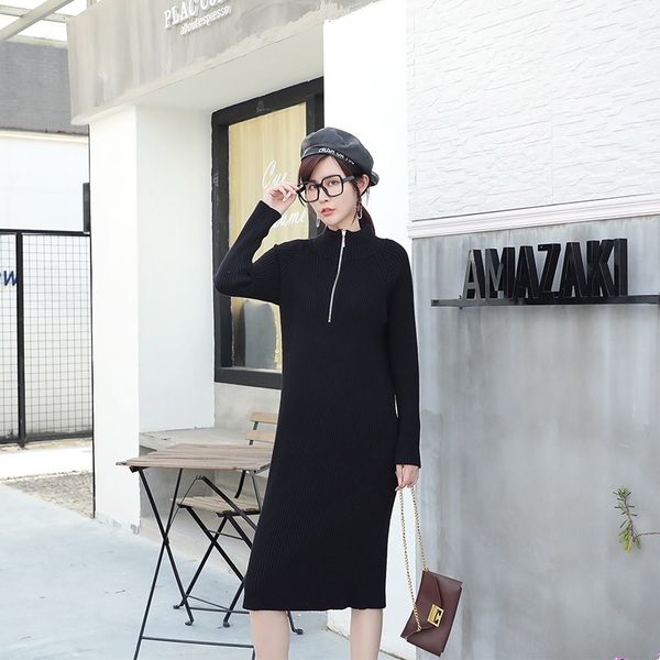 autumn winter chic zipper thick knit dress women's lazy wind straight over the knee long base inner bottoming sweater 210520, Black;gray
autumn winter chic zipper thick knit dress women's lazy wind straight over the knee long base inner bottoming sweater 210520, Black;gray