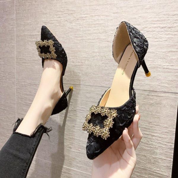 dress shoes high heels female thin heel 2021 summer temperament water drill shallow mouth pointed head 6cm single shoe, Black
dress shoes high heels female thin heel 2021 summer temperament water drill shallow mouth pointed head 6cm single shoe, Black