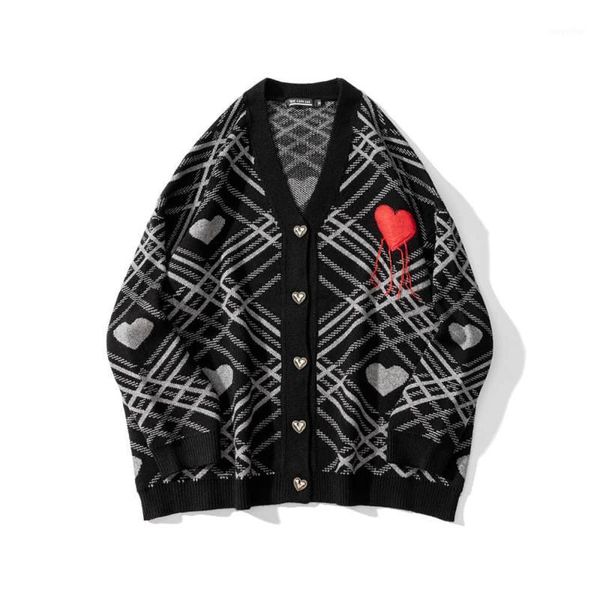 men's sweaters autumn winter cardigans knitted plaid oversize casual knitwears embroidery heart loose streetwear male clothing, White;black
men's sweaters autumn winter cardigans knitted plaid oversize casual knitwears embroidery heart loose streetwear male clothing, White;black