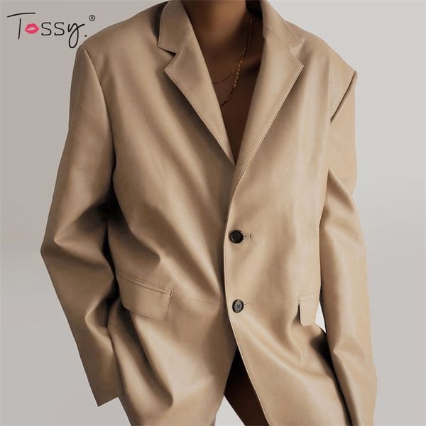 tossy autumn pu leather jacket women's black blazer lady casual oversized khaki coat outwear high street jackets female 211215
tossy autumn pu leather jacket women's black blazer lady casual oversized khaki coat outwear high street jackets female 211215