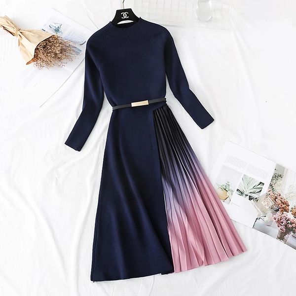 casual dresses elegant knitted patchwork gradient pink pleated women long sleeve sweater office midi with belt tk2k, Black;gray
casual dresses elegant knitted patchwork gradient pink pleated women long sleeve sweater office midi with belt tk2k, Black;gray