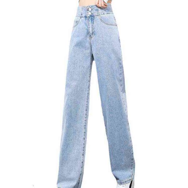 wide high waist leg jeans women's 2021 summer women's wear small, loose and slim, floor length pants, Blue
