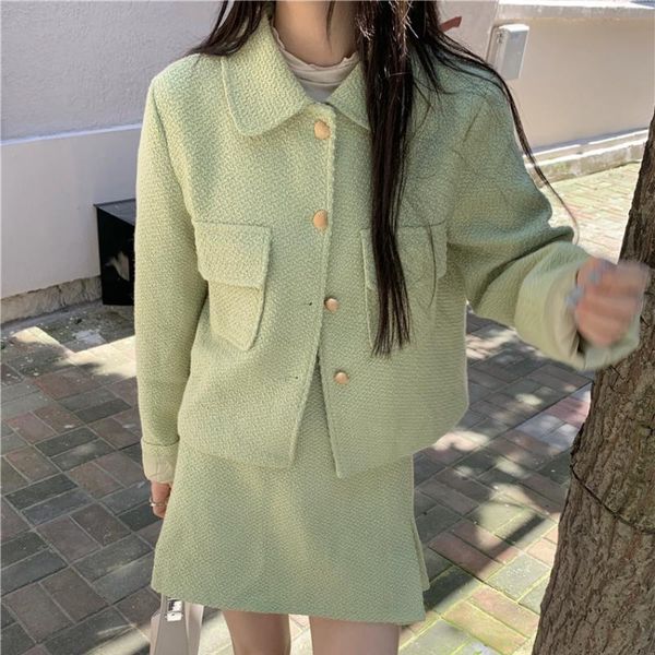 women's jackets french tweed jacket suit women autumn and winter green long-sleeved loose casual + split solid color skirt, Black;brown
women's jackets french tweed jacket suit women autumn and winter green long-sleeved loose casual + split solid color skirt, Black;brown