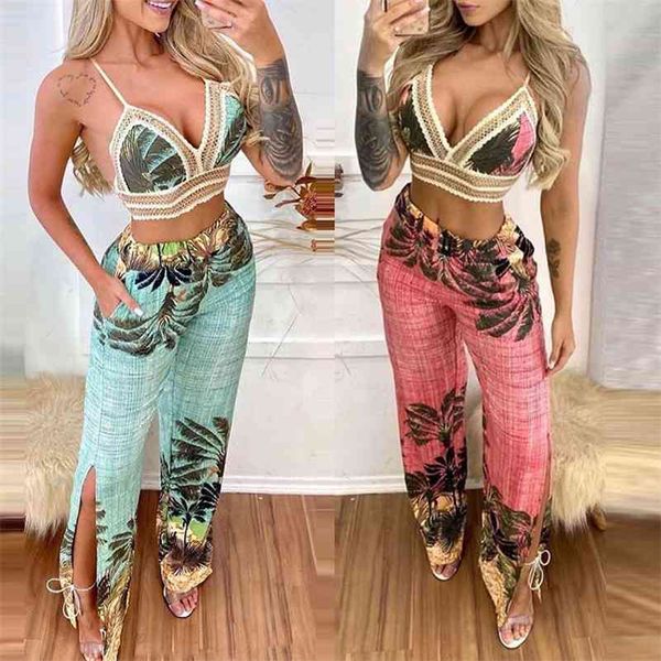 summer women two piece holiday wear v neck sleeveless tropical print lace trim crop & slit casual long pants set 210709, White
summer women two piece holiday wear v neck sleeveless tropical print lace trim crop & slit casual long pants set 210709, White