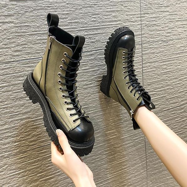 boots women's ankle autumn 2021 round toe lace-up platform luxury designer female color matching shoes botas de mujer, Black
boots women's ankle autumn 2021 round toe lace-up platform luxury designer female color matching shoes botas de mujer, Black