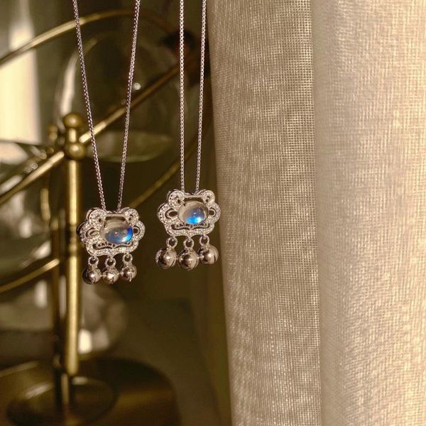pendant necklaces moonstone peace and longevity lock necklace simple bells ruyi design feeling temperament clavicle chain, Silver
pendant necklaces moonstone peace and longevity lock necklace simple bells ruyi design feeling temperament clavicle chain, Silver