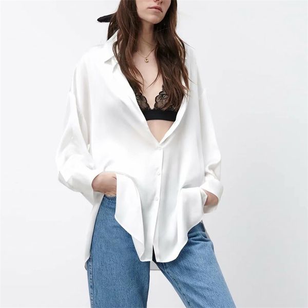 women summer solid loose shirts blouses za long sleeve silk female fashion street smock clothes blusas 210513, White
women summer solid loose shirts blouses za long sleeve silk female fashion street smock clothes blusas 210513, White