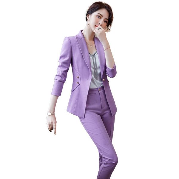 fashion purple plaid blazer and pants for women two pieces set office suit formal work wear women's piece, White
fashion purple plaid blazer and pants for women two pieces set office suit formal work wear women's piece, White