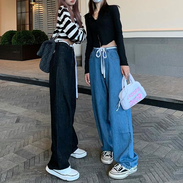 women's jeans high waist 2021 autumn streetwear printed bandage wide leg pants baggy vintage casual straight denim trouser, Blue
women's jeans high waist 2021 autumn streetwear printed bandage wide leg pants baggy vintage casual straight denim trouser, Blue