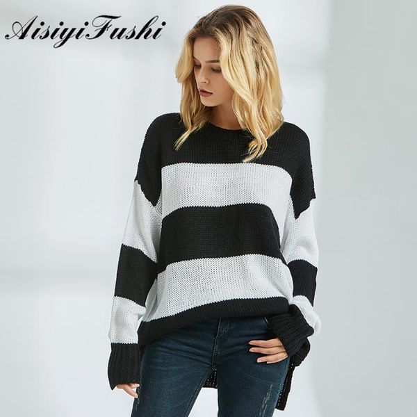 women's sweaters aisiyifushi black white striped sweater women round neck long sleeve cable knit winter woman knitting pullovers, White;black
women's sweaters aisiyifushi black white striped sweater women round neck long sleeve cable knit winter woman knitting pullovers, White;black