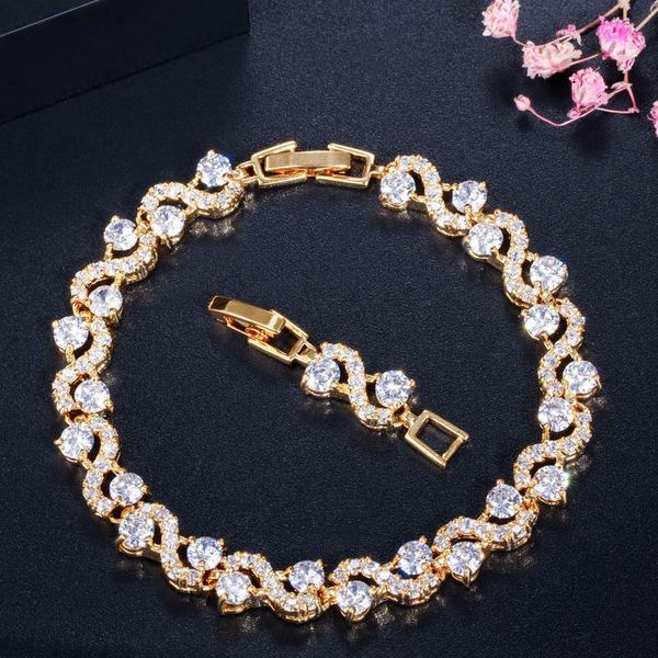link, chain design trendy gold color white cubic zirconia stone and dark blue crystal bracelet for women jewelry gift, Black
link, chain design trendy gold color white cubic zirconia stone and dark blue crystal bracelet for women jewelry gift, Black