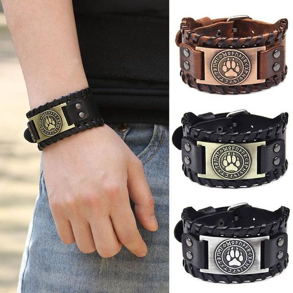 link, chain handmade braided genuine leather strap wolf viking bracelets bangles nordic runes wristbands odin symbol, Black
link, chain handmade braided genuine leather strap wolf viking bracelets bangles nordic runes wristbands odin symbol, Black