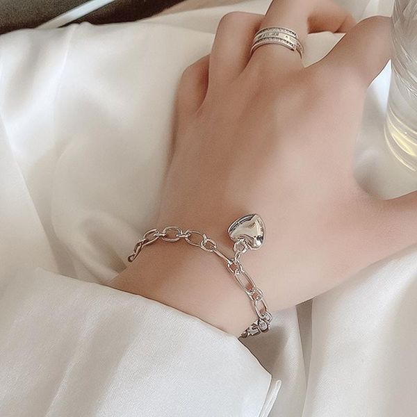 link, chain korean stainless steel heart bracelets on hand punk bracelet for women couple gold silver colour 2021jewelry gif, Black