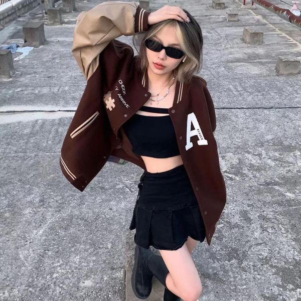 women's jackets retro baseball uniform female autumn and winter all-match vintage harajuku stitching pu leather sleeve jacket loose, Black;brown
women's jackets retro baseball uniform female autumn and winter all-match vintage harajuku stitching pu leather sleeve jacket loose, Black;brown