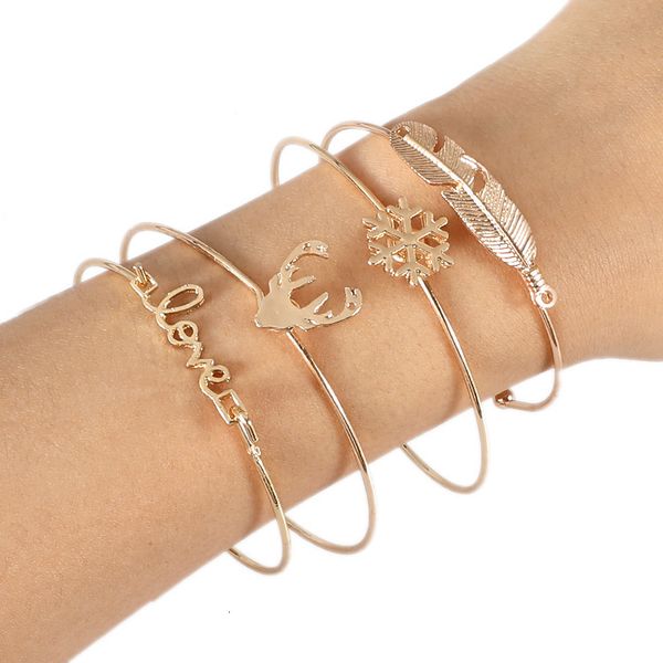 a1323 new multi-layer bracelet four piece snowflake deer head leaf multi-layer bracelet set, Black
a1323 new multi-layer bracelet four piece snowflake deer head leaf multi-layer bracelet set, Black