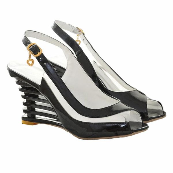 fashion hollow wedge heel women's sandals high heels 40 large size fish mouth shoes transparent bright leather, Black
fashion hollow wedge heel women's sandals high heels 40 large size fish mouth shoes transparent bright leather, Black