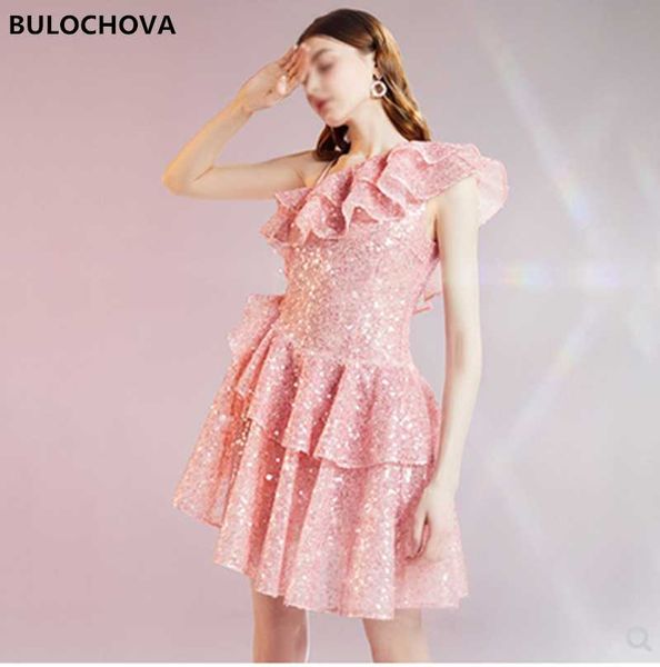casual dresses high-end designer women oblique shoulder sleeveless ruffles summer mini dress 2021 est ladies pink sequins party vestidos xl, Black;gray 
casual dresses high-end designer women oblique shoulder sleeveless ruffles summer mini dress 2021 est ladies pink sequins party vestidos xl, Black;gray