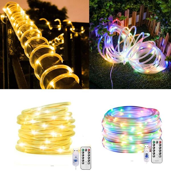 strings led rope tube lights, 33ft 100 indoor outdoor light and string usb powered waterproof 8 modes copper wire