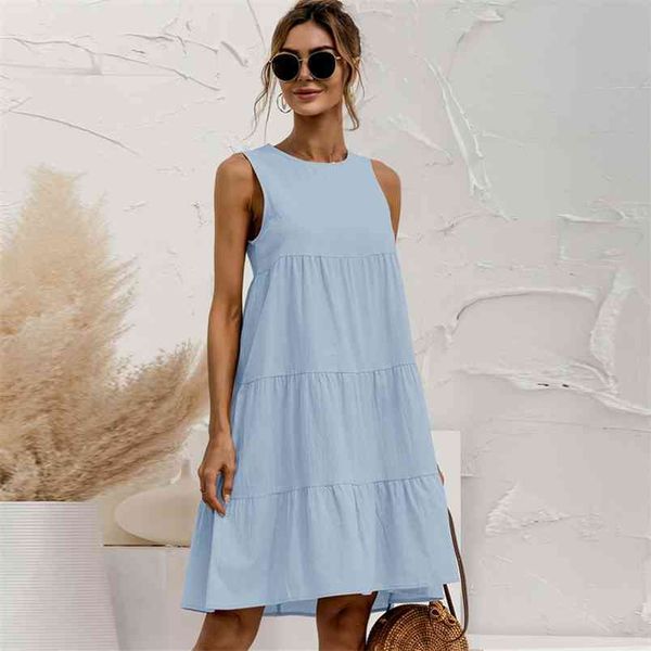 fashion sleeveless casual loose solid women dresses summer o neck off shoulder tank a-line holiday sundress female vestidos 210522, Black;gray