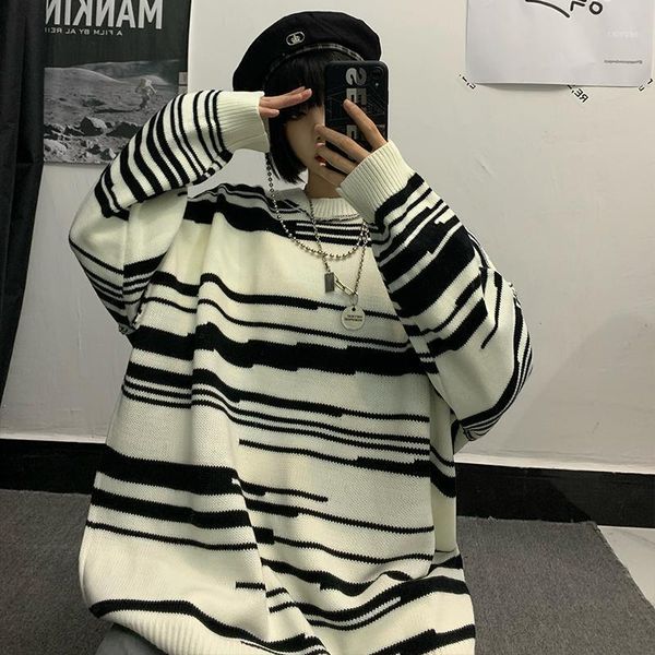 women harajuku sweaters for oversized outwear bf korean knitted pullovers streetwear striped thicked jumper coat women's, White;black
women harajuku sweaters for oversized outwear bf korean knitted pullovers streetwear striped thicked jumper coat women's, White;black