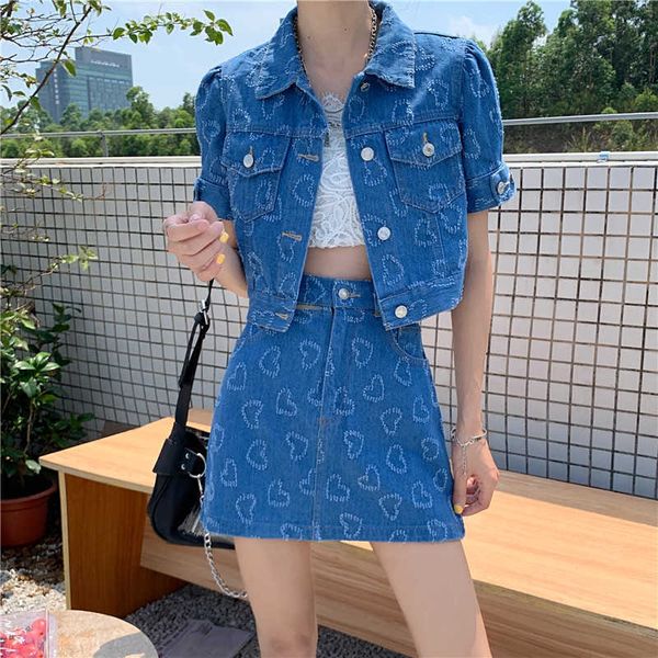 summer fashion casual loose denim suit female short sleeve jacket shirt + mini skirts two pieces sets 210531, White
summer fashion casual loose denim suit female short sleeve jacket shirt + mini skirts two pieces sets 210531, White