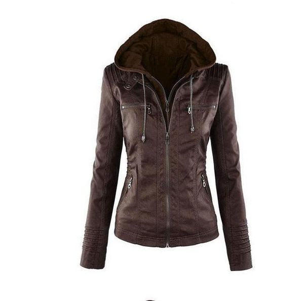 women's leather & faux jacket women long sleeve solid color zipper hooded pu plus size coat detachable, Black
women's leather & faux jacket women long sleeve solid color zipper hooded pu plus size coat detachable, Black