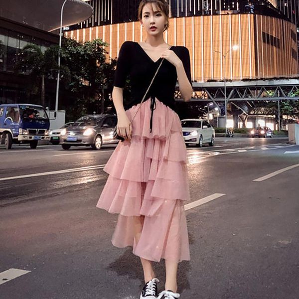 skirts korean style pink mesh skirt+black v-neck drawstring knitting short sleeves sweet slim irregular hem skirt casual tulle
skirts korean style pink mesh skirt+black v-neck drawstring knitting short sleeves sweet slim irregular hem skirt casual tulle