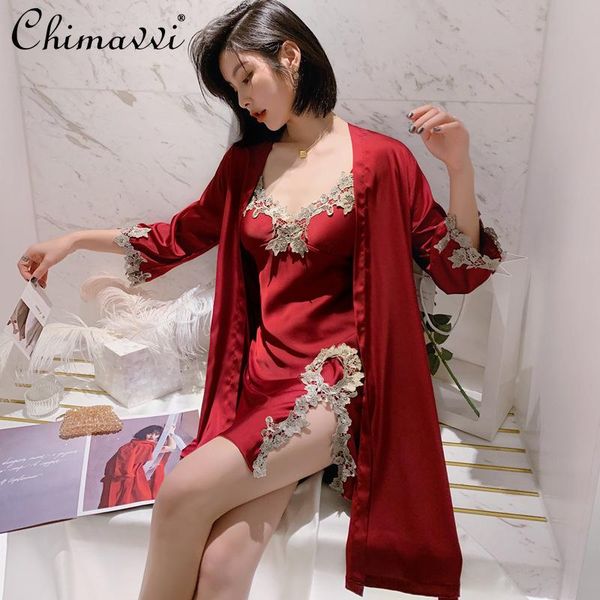 women's sleepwear 2021 spring and summer nightgown silk camisole nightdress two-piece satin pajamas with chest pad homewear, Black;red
women's sleepwear 2021 spring and summer nightgown silk camisole nightdress two-piece satin pajamas with chest pad homewear, Black;red