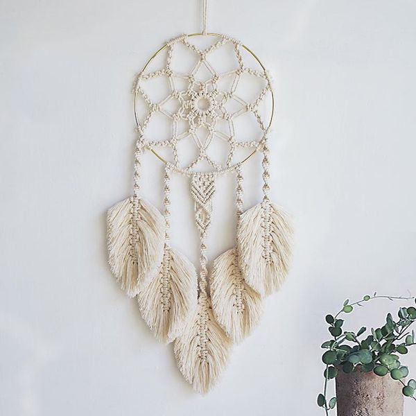 tapestries dream catcher bohemian wall hanging macrame with golden metal ring geometric home wedding party decoration art 26"x10"
tapestries dream catcher bohemian wall hanging macrame with golden metal ring geometric home wedding party decoration art 26"x10"