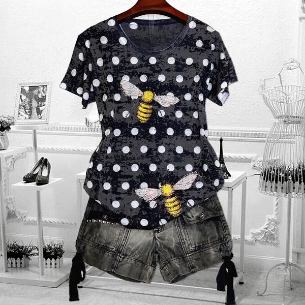 women's t-shirt drilling bee polka dot black t shirt women 4xl 2021 summer short sleeve graphic tees modis tshirt loose tee femme, White
women's t-shirt drilling bee polka dot black t shirt women 4xl 2021 summer short sleeve graphic tees modis tshirt loose tee femme, White